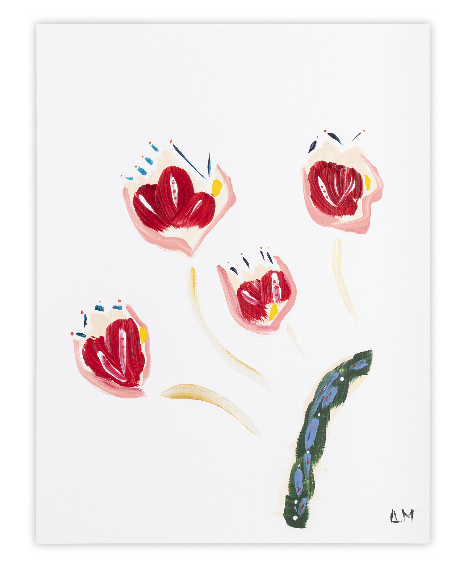 Study 7: Four Red Blooms with Curved Stem